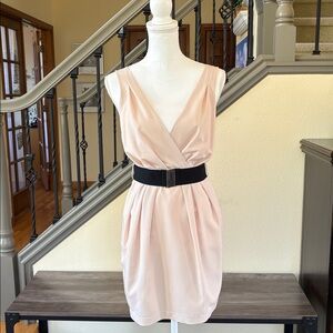 Forever 21 Blush Pink Mini V Neck Dress With Black Belt Size Small